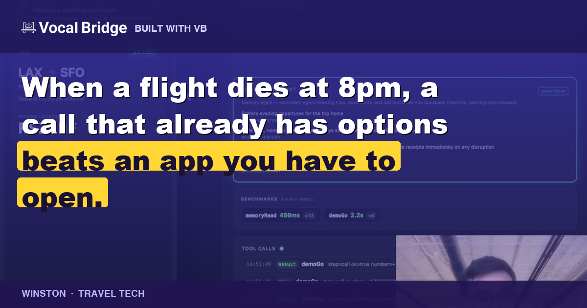 Winston: a voice concierge that rebooks flights and files claims, built thumbnail